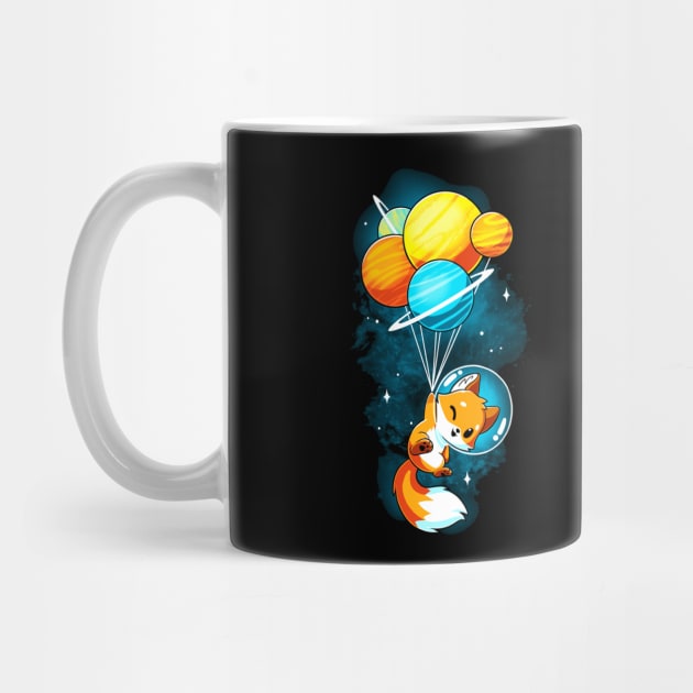 Cute Cool Funny Fox with Balloons in Space animal lover quote artwork by LazyMice